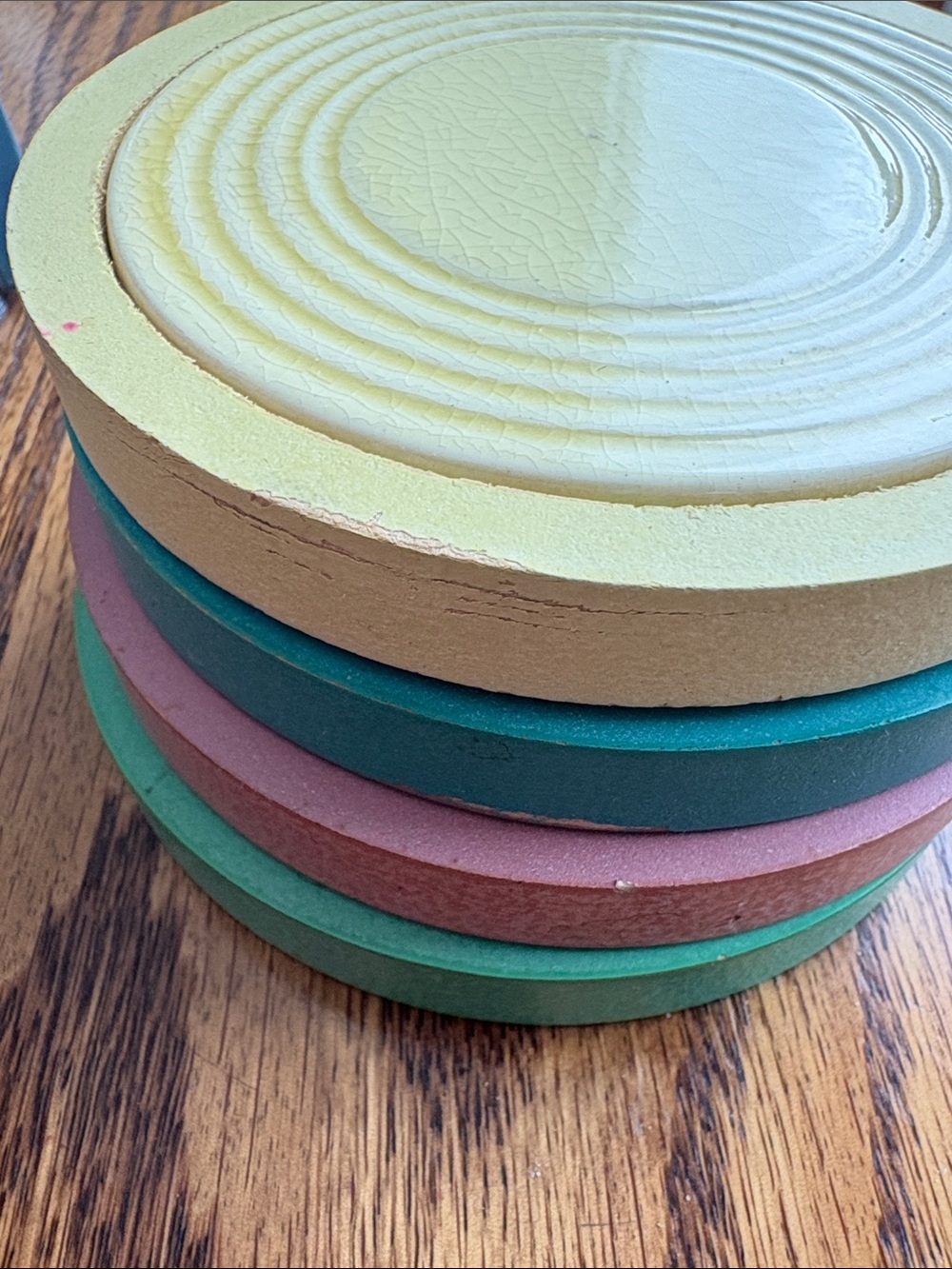 Fiesta Decorative Ceramic Coaster Set with Stand - Teal, Green, Pink art deco - Picture 6 of 6